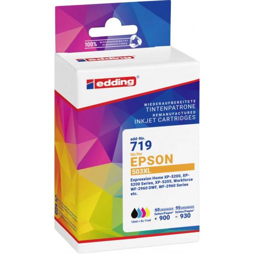 Edding Ink náhradní Epson 503XL, T09R1 kompatibilní kombinované balení černá, azurová, purppurová, žlutá EDD-719 18-719