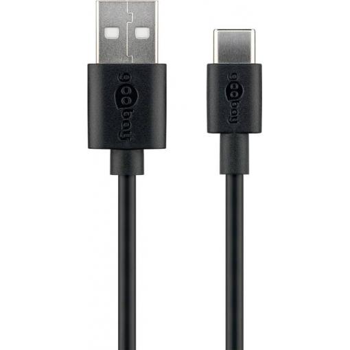 Goobay USB kabel USB 2.0 USB-C ® zástrčka, USB-A zástrčka 1 m černá oboustranně zapojitelná zástrčka, hliníková zástrčka, kulatý vodič, PVC plášť 45735