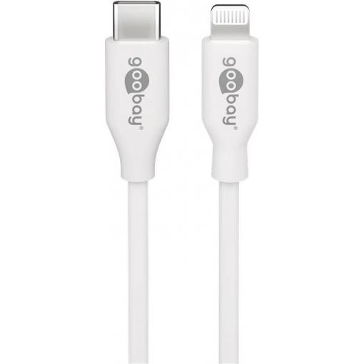 Goobay USB kabel USB 2.0 Apple Lightning konektor, USB-C ® zástrčka 1 m bílá fóliové stínění, PVC plášť, s USB, kulatý 39446