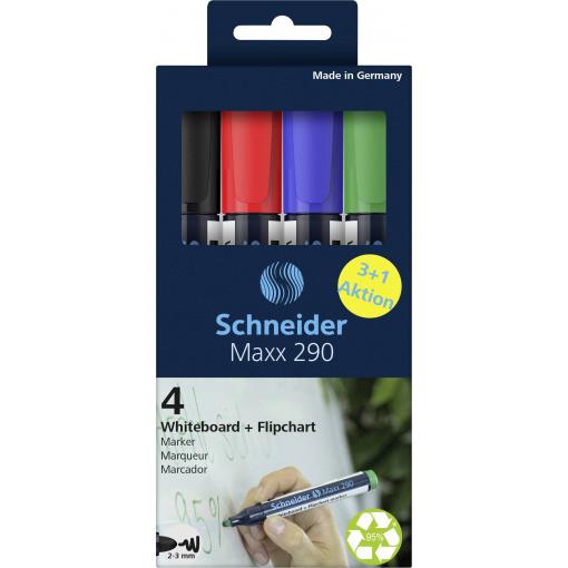 Schneider Schreibgeräte Whiteboard-Marker Maxx 290 4er Etui sortiert, 3+1 Aktion 129084 popisovač na bílé tabule 4 ks