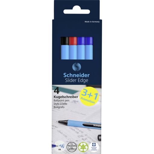 Schneider Schreibgeräte Kugelschreiber Slider Edge XB 4er Kartonetui, 3+1 Aktion 152271 kuličkové pero 4 ks