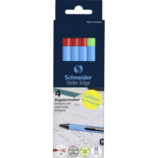 Schneider Schreibgeräte Kugelschreiber Slider Edge XB 4er Stiftebox, Lehrer-Korrekturset 152272 kuličkové pero 4 ks