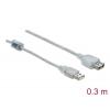 Delock USB kabel USB 2.0 USB-A zástrčka, USB-A zásuvka 0.30 m transparentní dvoužilový stíněný, pozlacené kontakty 82244