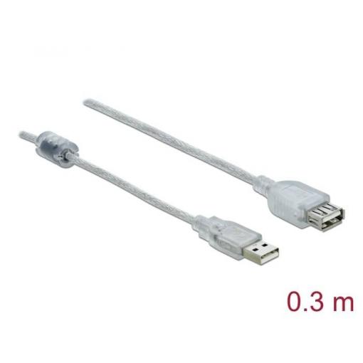 Delock USB kabel USB 2.0 USB-A zástrčka, USB-A zásuvka 0.30 m transparentní dvoužilový stíněný, pozlacené kontakty 82244