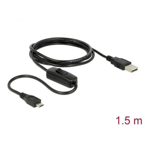 Delock USB kabel USB 2.0 USB-A zástrčka, USB Micro-B zástrčka 1.50 m černá vč. spínače ZAP/VYP 84803