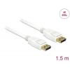 Delock DisplayPort kabel Konektor DisplayPort 1.5 m bílá 85509 pozlacené kontakty, kroucený , třížilový stíněný, 4K UHD Kabel DisplayPort