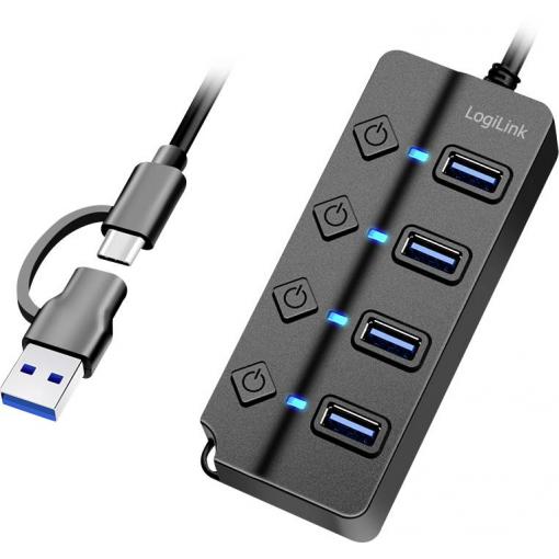LogiLink UA0419 USB Hub 4 porty USB-A USB 3.2 Gen1 5 GBit/s s konektorem USB C černá UA0419