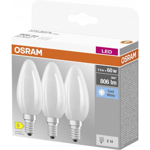 OSRAM HOMELIGHTING 4058075592575 LED Energetická třída (EEK2021) D (A - G) E14 svíčkový tvar 5.5 W = 60 W studená bílá (Ø x d) 35 mm x 100 mm 3 ks