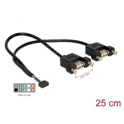 Delock USB kabel USB 2.0 USB zásuvka na desku, USB-A zásuvka 0.25 m černá 84832