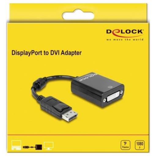 Delock 61847 DisplayPort / DVI adaptér [1x zástrčka DisplayPort - 1x DVI zásuvka 24+1pólová] černá s feritovým jádrem 0.23 m