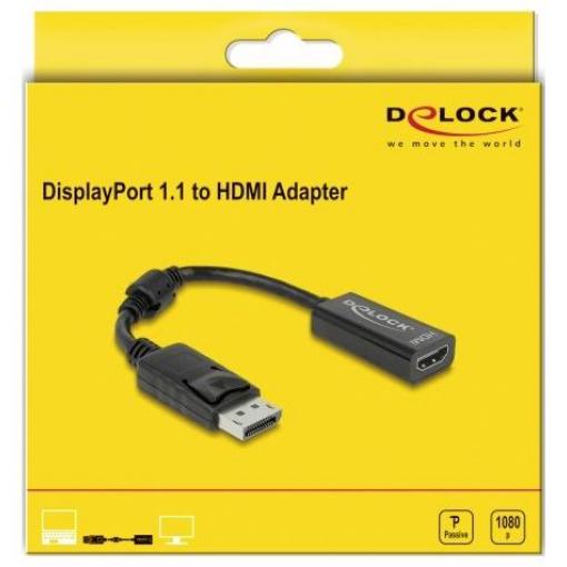 Delock 61849 DisplayPort / HDMI adaptér [1x zástrčka DisplayPort - 1x HDMI zásuvka] černá s feritovým jádrem 0.23 m