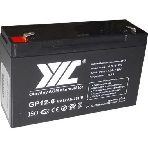 Olověný akumulátor JYC GP12-6 VRLA AGM, 6 V / 12 Ah, F2