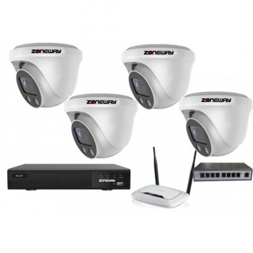8MPx ZOOM kamerový IP POE set - 4x NC961+, POE switch 4 + 1, NVR | ZONEWAY 4-NC961+3016