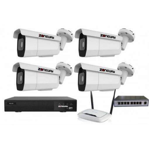 8MPx ZOOM kamerový IP POE set - 4x NC971, POE switch 4 + 1, NVR | ZONEWAY 4-NC971-3016
