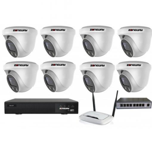 8MPx ZOOM kamerový IP POE set - 8x NC961+, POE switch 8+ 1, NVR | ZONEWAY 8-NC961+3016