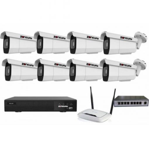 8MPx ZOOM kamerový IP POE set - 8x NC971, POE switch 8 + 1, NVR | ZONEWAY 8-NC971-3016