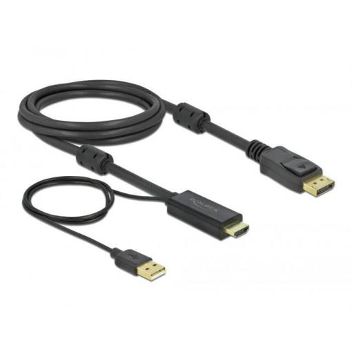 Delock DisplayPort / HDMI / USB kabel Zástrčka HDMI-A, USB-A zástrčka, Konektor DisplayPort 2 m černá 85964 pozlacené kontakty, 4K UHD Kabel DisplayPort