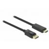 Delock HDMI / DisplayPort kabel Konektor DisplayPort, Zástrčka HDMI-A 3 m černá 82435 kroucený , pozlacené kontakty, třížilový stíněný Kabel DisplayPort
