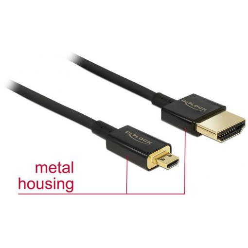 Delock HDMI kabel Zástrčka HDMI-A, Zástrčka HDMI Micro-D 0.25 m černá 85119 pozlacené kontakty, 4K UHD, kroucený , třížilový stíněný HDMI kabel