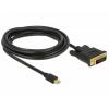 Delock Mini-DisplayPort / DVI kabel Mini DisplayPort konektory, DVI-D 24+1pol. Zástrčka 3 m černá 83990 pozlacené kontakty, třížilový stíněný, kroucený Kabel