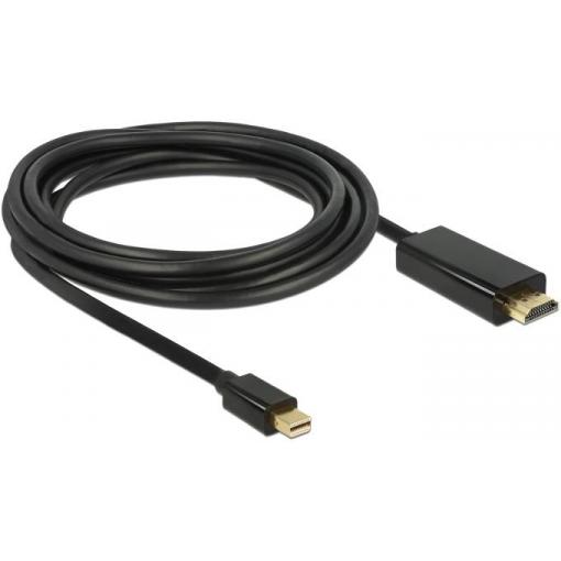 Delock HDMI / Mini-DisplayPort kabel Mini DisplayPort konektory, Zástrčka HDMI-A 3 m černá 83700 pozlacené kontakty, třížilový stíněný Kabel DisplayPort