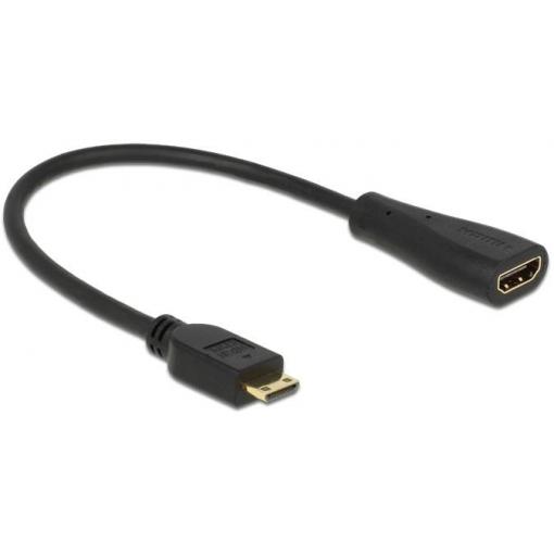 Delock HDMI kabel Zástrčka HDMI Mini-C, Zásuvka HDMI-A 0.23 m černá 65650 pozlacené kontakty HDMI kabel