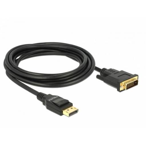 Delock DisplayPort / DVI kabel Konektor DisplayPort, DVI-D 24+1pol. Zástrčka 3 m černá 85314 pozlacené kontakty, kroucený , třížilový stíněný, 4K UHD Kabel