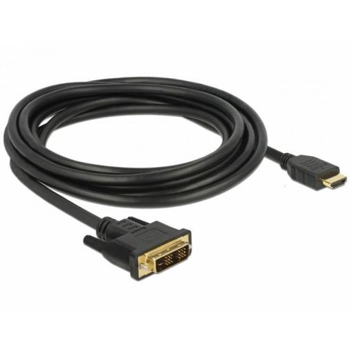 Delock DVI / HDMI kabel DVI-D 18 + 1 pól Zástrčka, Zástrčka HDMI-A 3 m černá 85585 třížilový stíněný, pozlacené kontakty HDMI kabel