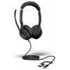 Jabra Evolve2 50 Headset otevřená (On Ear) kabelová, Bluetooth® stereo černá Redukce šumu mikrofonu, Potlačení hluku headset, Vypnutí zvuku mikrofonu, regulace