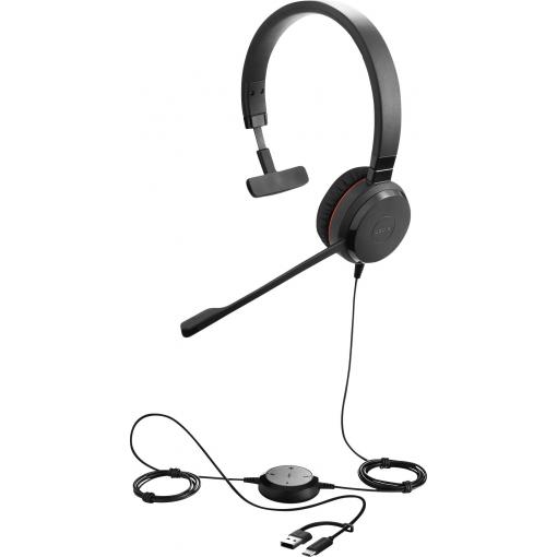 Jabra Evolve 30 II Headset otevřená (On Ear) kabelová mono černá Potlačení hluku, Redukce šumu mikrofonu headset, regulace hlasitosti, Vypnutí zvuku mikrofonu