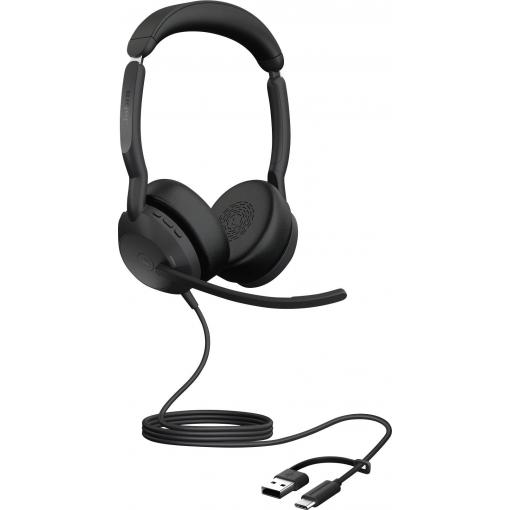 Jabra Evolve2 50 Headset otevřená (On Ear) kabelová stereo černá Redukce šumu mikrofonu, Potlačení hluku headset, Vypnutí zvuku mikrofonu, regulace hlasitosti