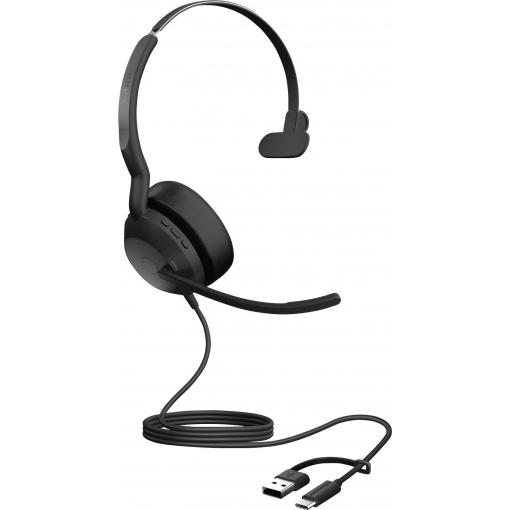 Jabra Evolve2 50 Headset otevřená (On Ear) kabelová mono černá Redukce šumu mikrofonu, Potlačení hluku headset, monofonní, Vypnutí zvuku mikrofonu, regulace