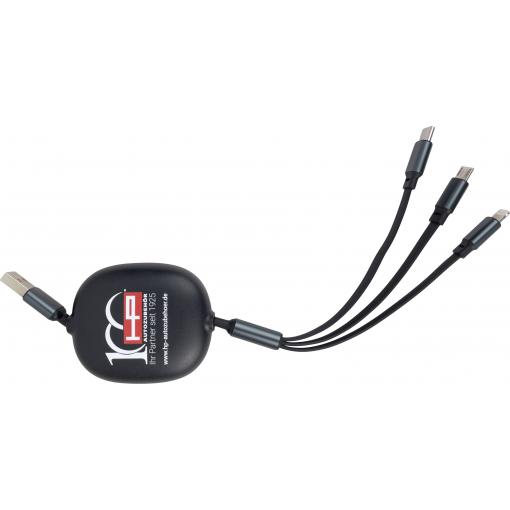 HP Autozubehör Ladekabel 3in1 ausziehbar USB nabíječka, 1x USB-C®, 1x Apple Lightning;, 1x micro USB, černá