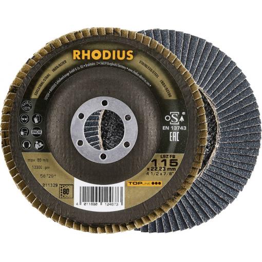 Rhodius 211329 vějířovitý brusný kotouč Průměr 115 mm Ø otvoru 22.23 mm Zrnitost 80 nerezová ocel, ocel 1 ks