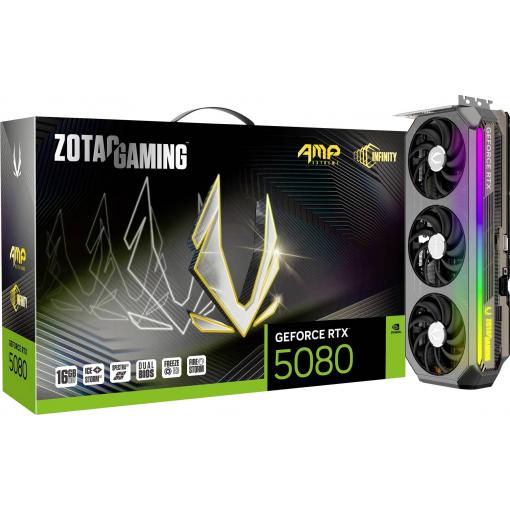 Zotac grafická karta Nvidia RTX 5080 AMP EXTRM INF 16GB 16 GB GDDR7 RAM PCIe x16 HDMI® 2.1, DisplayPort 2.1 NVIDIA G-Sync , přetaktovaná