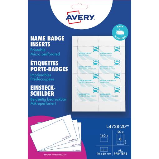 Avery-Zweckform L4728-20 zásuvný štítek se jménem 90 mm x 60 mm bílá