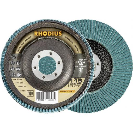 Rhodius 211517 vějířovitý brusný kotouč Průměr 115 mm Ø otvoru 22.23 mm Zrnitost 120 nerezová ocel, ocel 1 ks