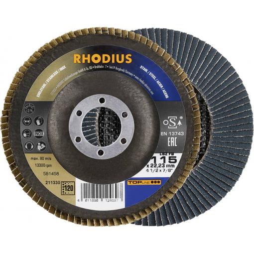 Rhodius 211330 vějířovitý brusný kotouč Průměr 115 mm Ø otvoru 22.23 mm Zrnitost 120 nerezová ocel, ocel 1 ks