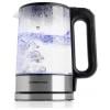 GourmetMaxx GOURMETmaxx Glas-Wasserkocher LED 1,7l 2200W Edelstahl/schwarz kabellos rychlovarná konvice, kabelové připojení, černá/ocelová, sklo, 12053