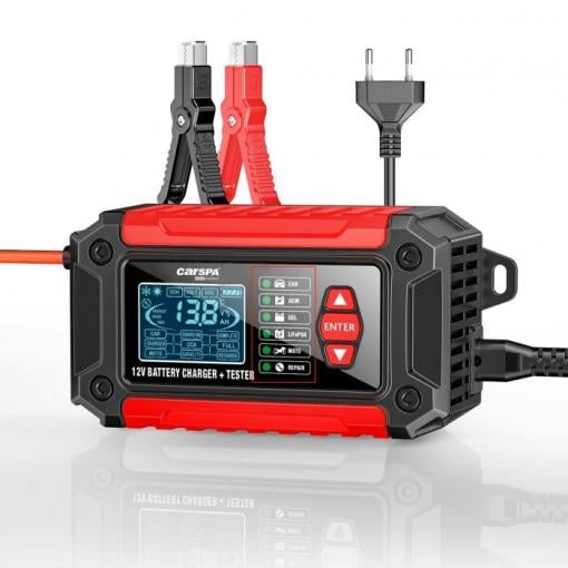 Nabíječka Carspa CTC1206 s testerem, 12 V / 6 A, Pb a LiFePO4