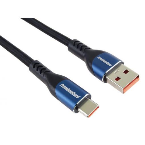 Kabel USB 2.0 USB-A / USB-C, 2 m, 5 A, bavlněný oplet