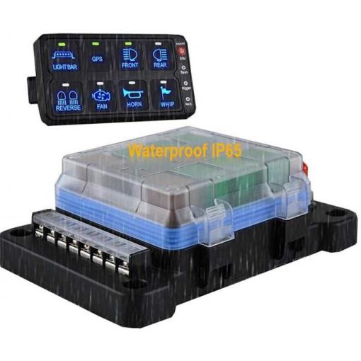 Ovládací panel KB501 se spínači pro 8 spotřebičů, 12–24 V, IP65
