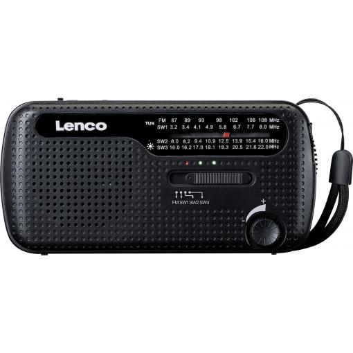 Lenco MCR-113BK MCR-113BK Nouzové rádio, FM, FM, KV (AM), KV, nouzové rádio, USB, FM, stolní lampa, Ruční klika, Funkce powerbanky, s akumulátorem, Solární