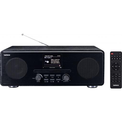 Lenco DIR-260BK DIR-260 internetové přenosné rádio, internetové, DAB+, FM, internet, FM, AUX, Wi-Fi, CD, Bluetooth, DAB+, MP3, funkce alarmu, vč. dálkového