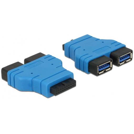 Delock USB 2.0 adaptér [1x Zásuvka USB 3.0 na desku 19pólová - 2x Zásuvka USB 3.0 A] 65670 0 mm se sloupkovým konektorem