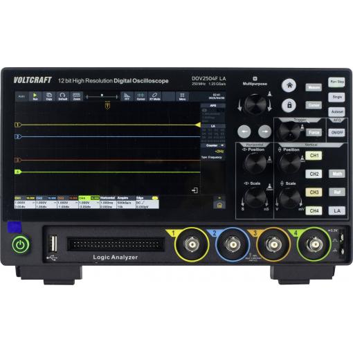 VOLTCRAFT DOV2504F LA digitální osciloskop 250 MHz, 4kanálový, 1.25 GSa/s, 100 Mpts, 12 Bit, s pamětí (DSO), generátor funkcí, logický analyzátor, 1 ks,