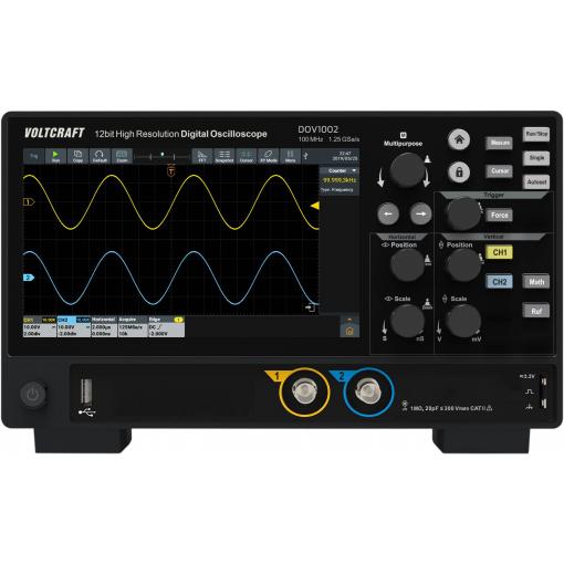VOLTCRAFT DOV1002 digitální osciloskop 100 MHz, 2kanálový, 1.25 GSa/s, 50 Mpts, 12 Bit, s pamětí (DSO), 1 ks, VC-16753915