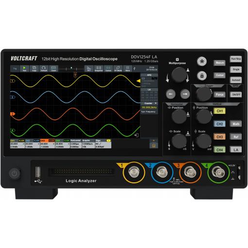 VOLTCRAFT DOV1254F LA digitální osciloskop 125 MHz, 4kanálový, 1.25 GSa/s, 100 Mpts, 12 Bit, s pamětí (DSO), generátor funkcí, logický analyzátor, 1 ks,