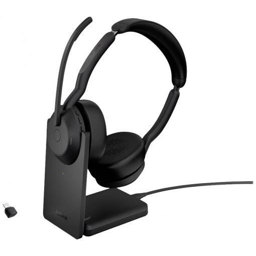 Jabra Evolve2 55 UC Stereo Headset otevřená (On Ear) Bluetooth® stereo černá Potlačení hluku Vypnutí zvuku mikrofonu, regulace hlasitosti Počítače