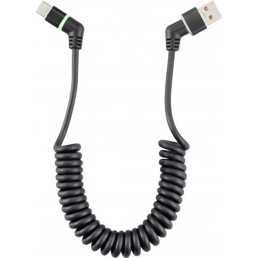 Renkforce USB kabel USB 2.0 USB-A zástrčka, USB-C ® zástrčka 1.50 m černá Zásuvné kontakty otočné o 360°, spirálový kabel RF-6713690